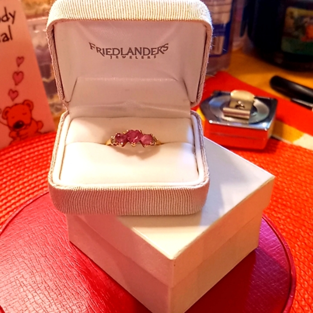 NWT, 10K Gold, Lab-Created, Pink Sapphire & Diamond Hearts Ringβ¨οΈππππππ©·π - Picture 10 of 10